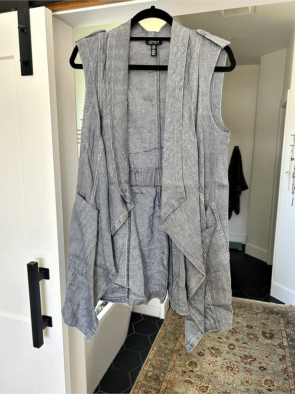Jones New York Woven Stripe Denim Vest Gray Medium